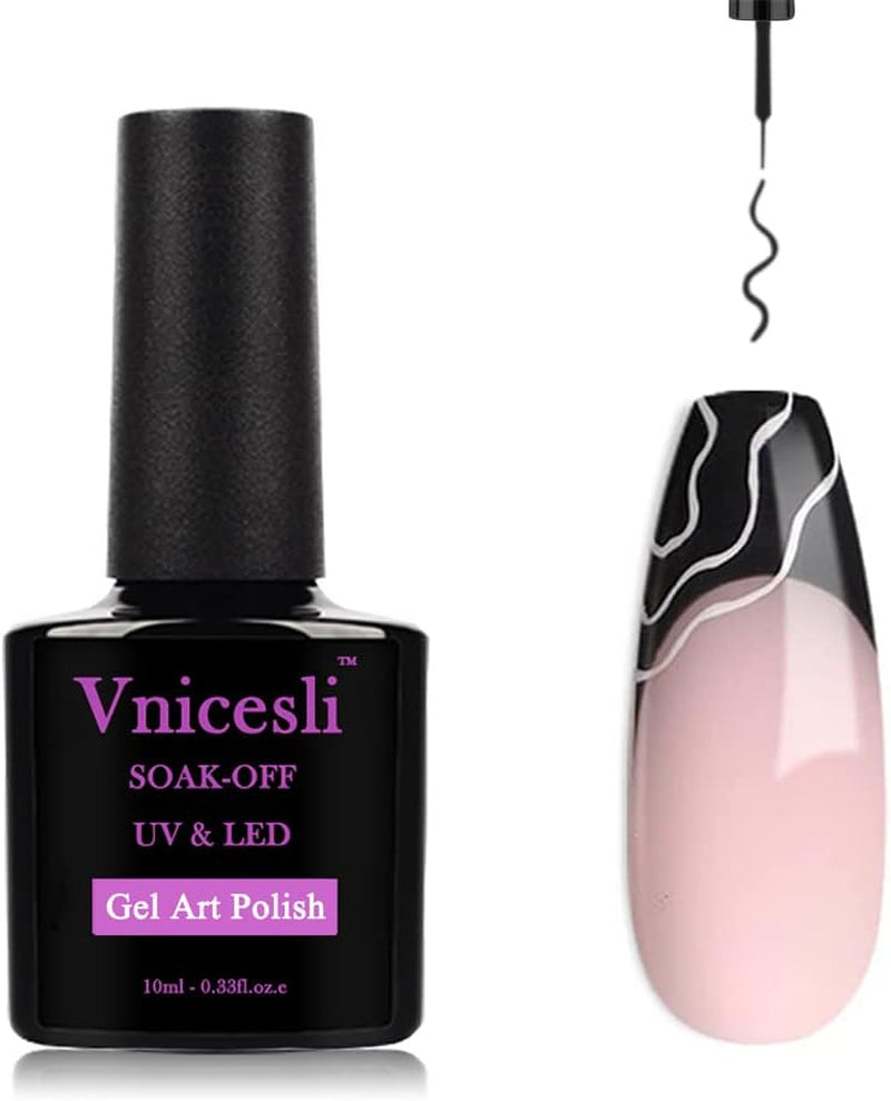 Black Nail Art Gel Liner Gel Polish, Gel Paint Nail Art for Swirl Nails Built Thin Nail Art Brush in Gel Pens Soak off Spider Liner Paint Gel Nail French Manicure for Home Salon