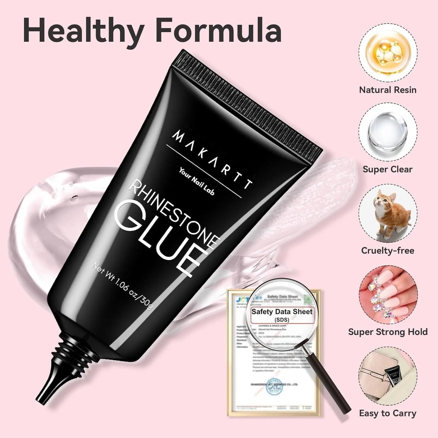 Nail Art Rhinestone Glue 30G, 3D Nail Gel Sculpting Gel, Super Adhesive Nail Charms Nail Gems, Nail Art Glue for Rhinestones Crystal Stones Jewels Diamonds, Nail Lamp Required