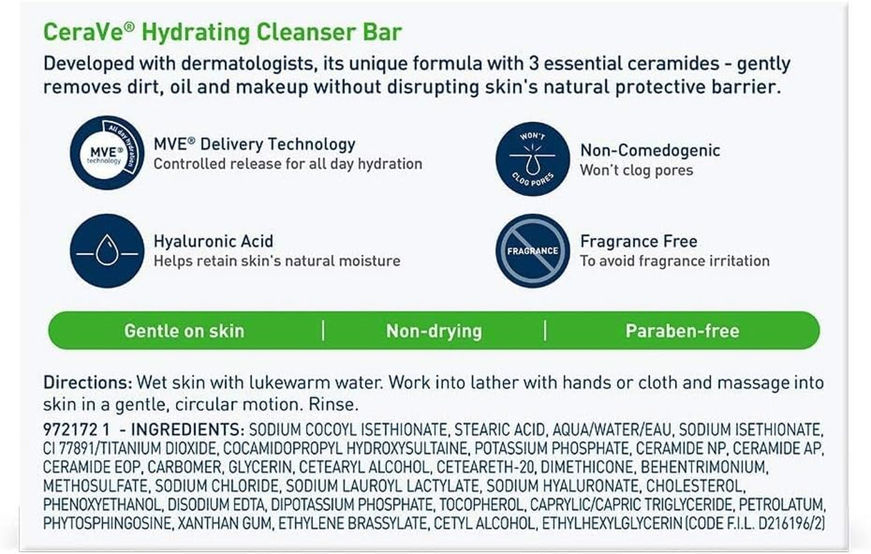 Facial Cleanser, Hydrating Cleansing Bar, 4.5 Ounce