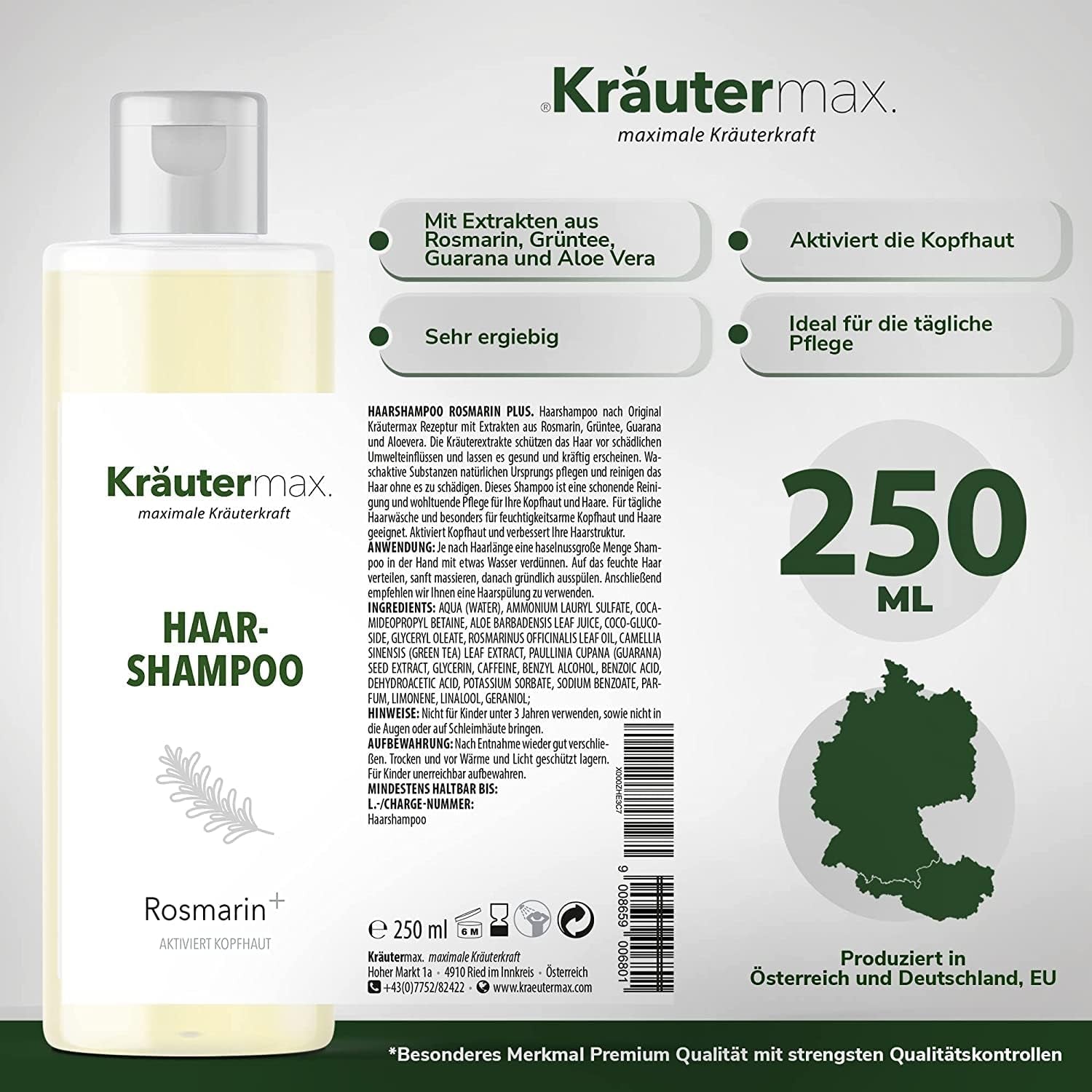 Rosemary Shampoo for Hair Care with Rosemary Scent and Rosemary Oil 1 X 250 Ml