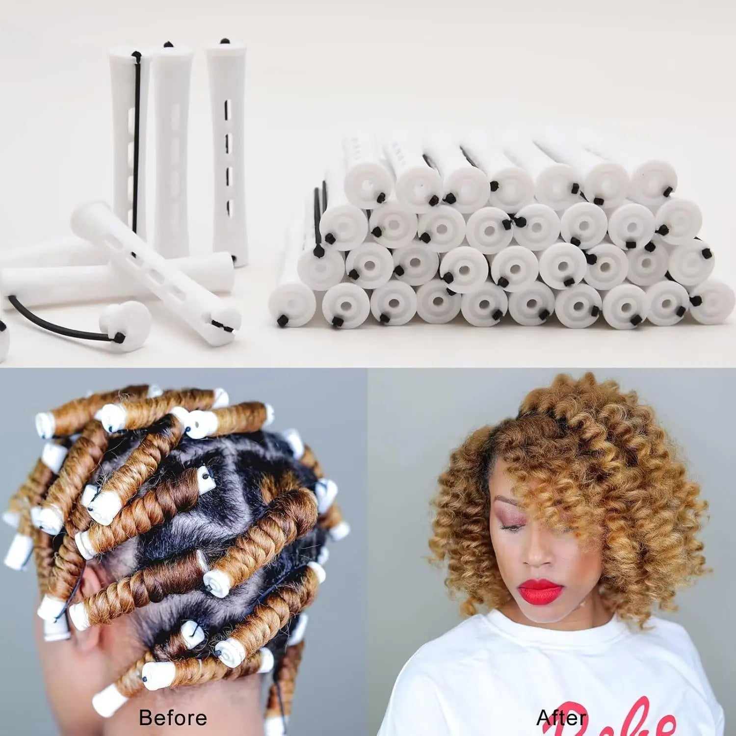 40PCS Perm Rods for Short Long Hair Plastic White Perm Rods for Natural Hair Curling Roller Accessories for Women
