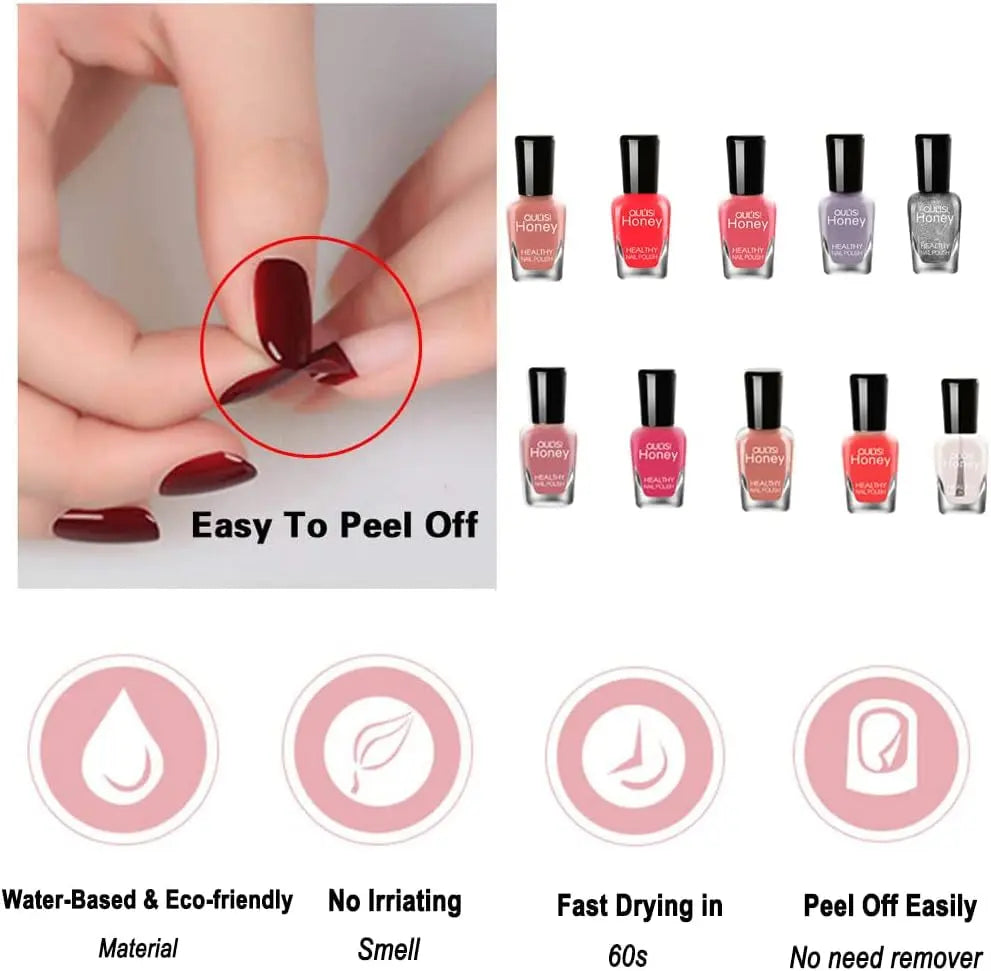 Nail Polish Set, Non-Toxic Nail Polish Easy Peel off & Quick Dry, Natural Odor Free Formula Water Based Nail Polish Gift Set (Set D (8MLX10)), Pack of 1