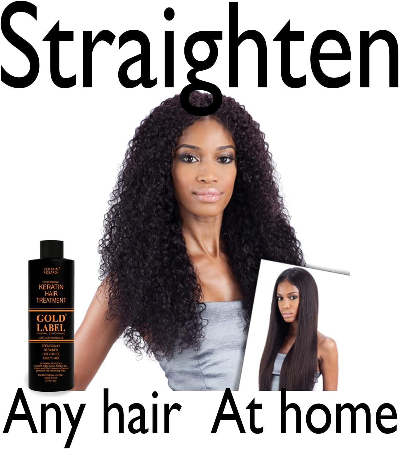Gold Label Professional Keratin Hair Treatment Large Set Strong Enhanced Formula Specifically Designed for Coarse Curly Black, African, Dominican and Brazilian Hair Types