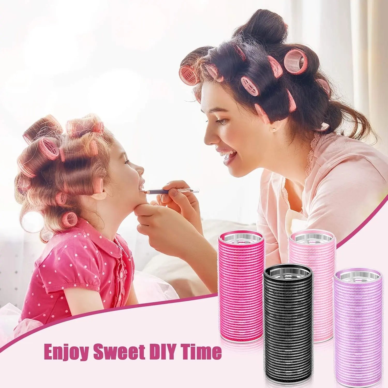 4 Pcs Long Hair Rollers for Bangs Aluminum Core Curlers Thermal Self Grip Roller for Long and Medium Hair Women Hairstyle(4.7 X 2 Inch,Rose Red, Light Pink, Purple, Black)