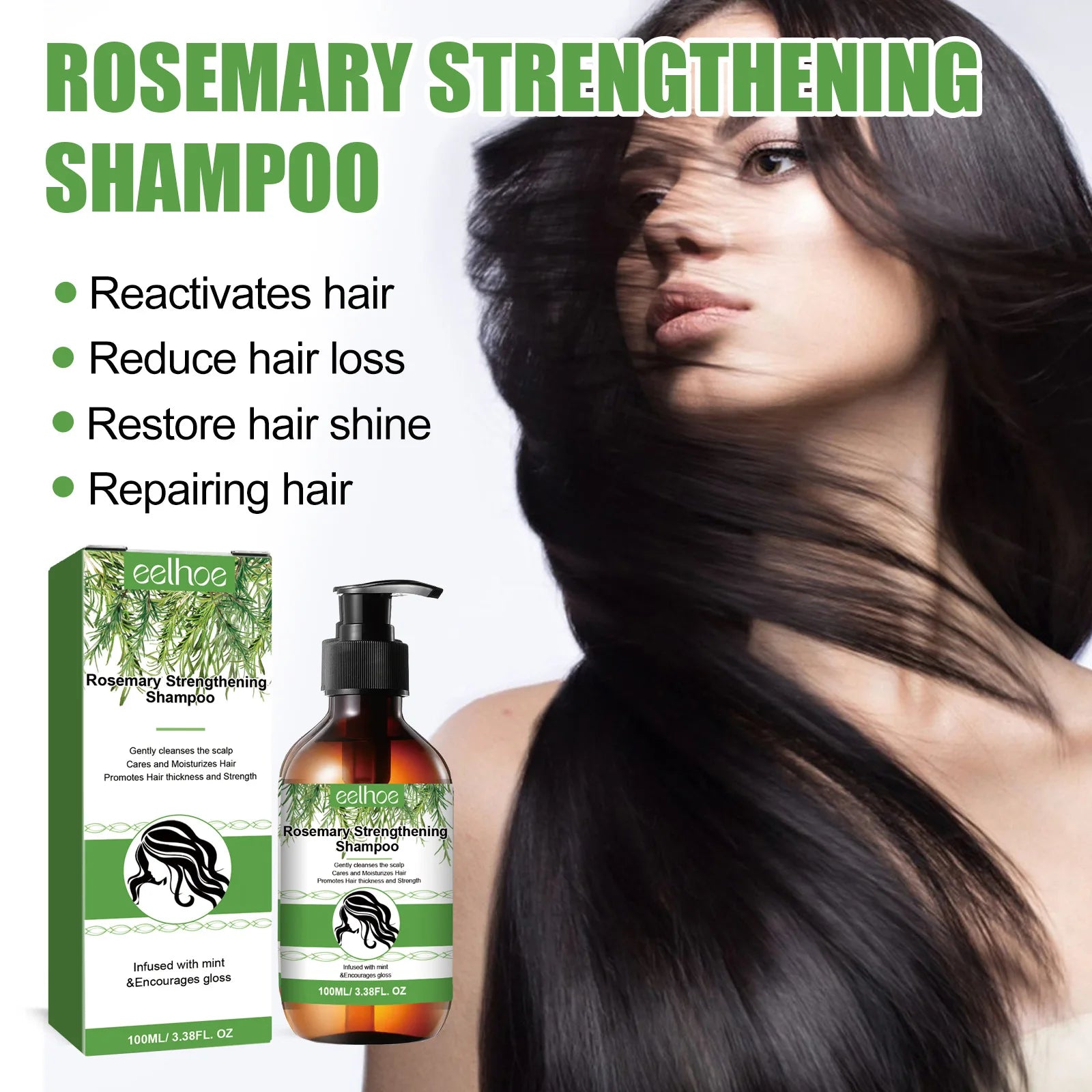 Rosemary Shampoo Hair Regrowth Deep Cleansing Scalp Treatment Oil Control Strengthening Hair Roots anti Hair Loss Shampoo 100Ml