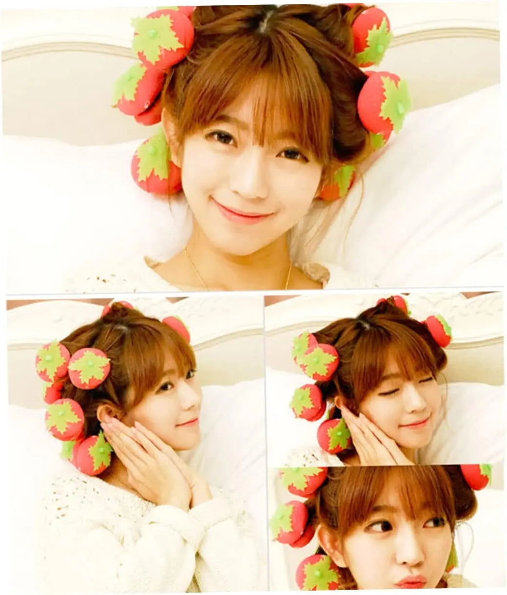 12Pcs Curlers for Short Hair Heatless Curls Hair Curlers No Heat Foam Hair Rollers Hair Care Foam Rollers Strawberries Hair Sponge Roller Modeling Tool Red Women'S