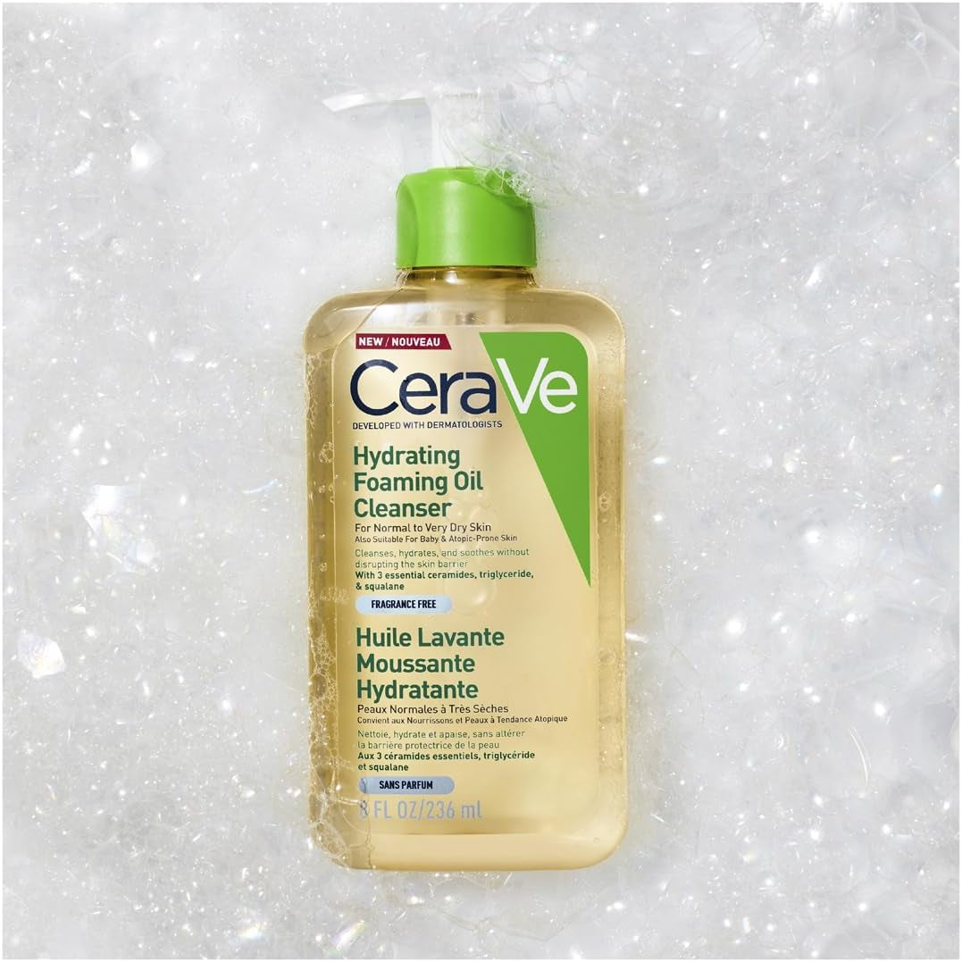 Hydrating Foaming Oil Cleanser Face Wash 236Ml, for Normal to Very Dry Skin, Suitable for Baby & Atopic-Prone Skin, for Face & Body, Squalane + Triglyceride + Ceramides, Fragrance Free