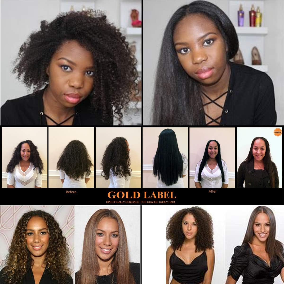 Gold Label Professional Keratin Hair Treatment Large Set Strong Enhanced Formula Specifically Designed for Coarse Curly Black, African, Dominican and Brazilian Hair Types