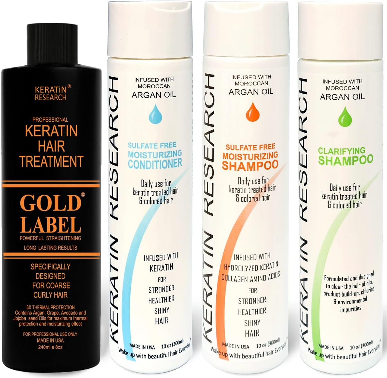 Gold Label Professional Keratin Hair Treatment Large Set Strong Enhanced Formula Specifically Designed for Coarse Curly Black, African, Dominican and Brazilian Hair Types
