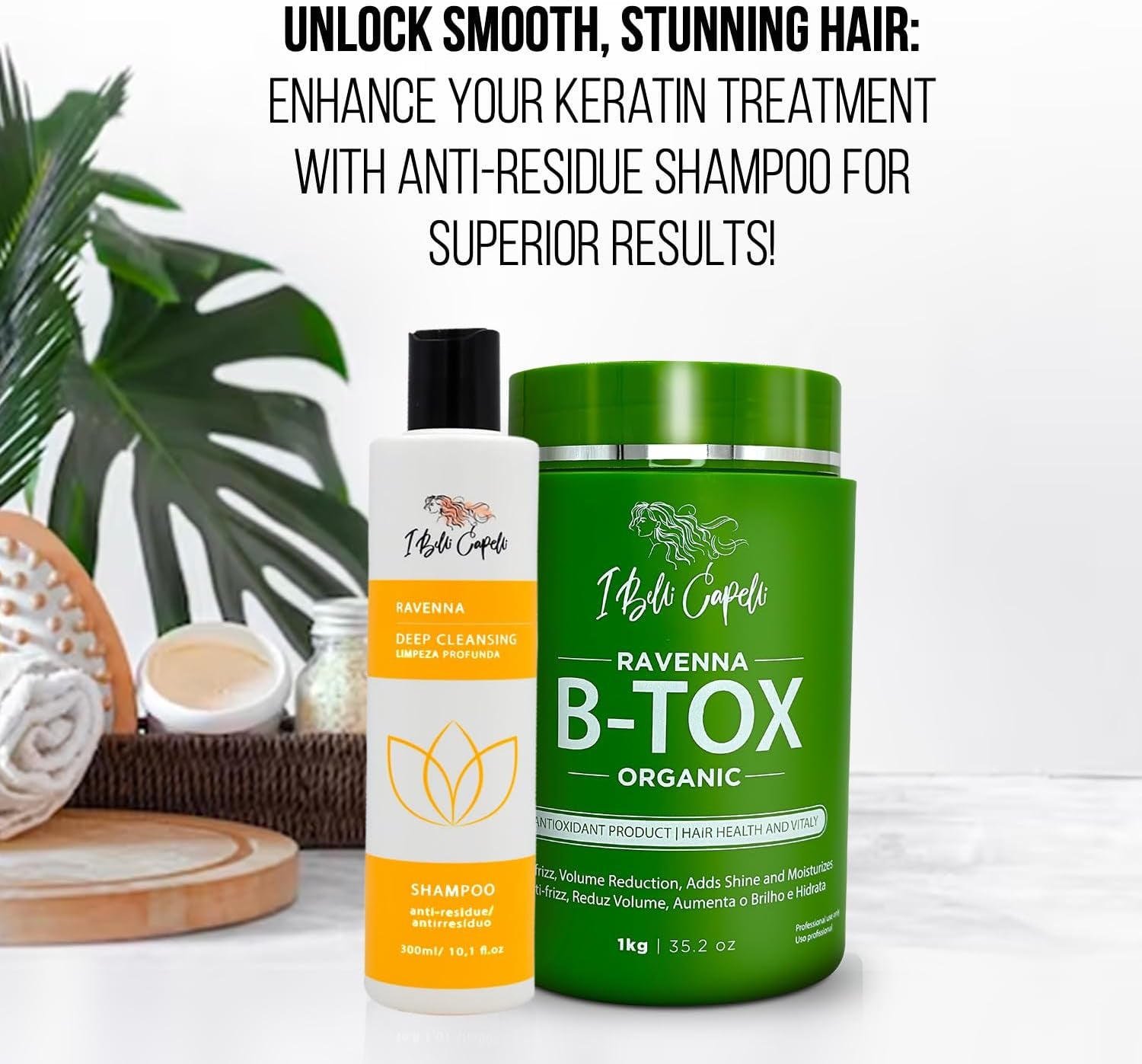Ibelli Capelli Kit Ravenna B Tox Organic 1Kg35.02 Oz anti Residue Shampoo Deep Cleansing 300Ml10.1 Fl.Oz