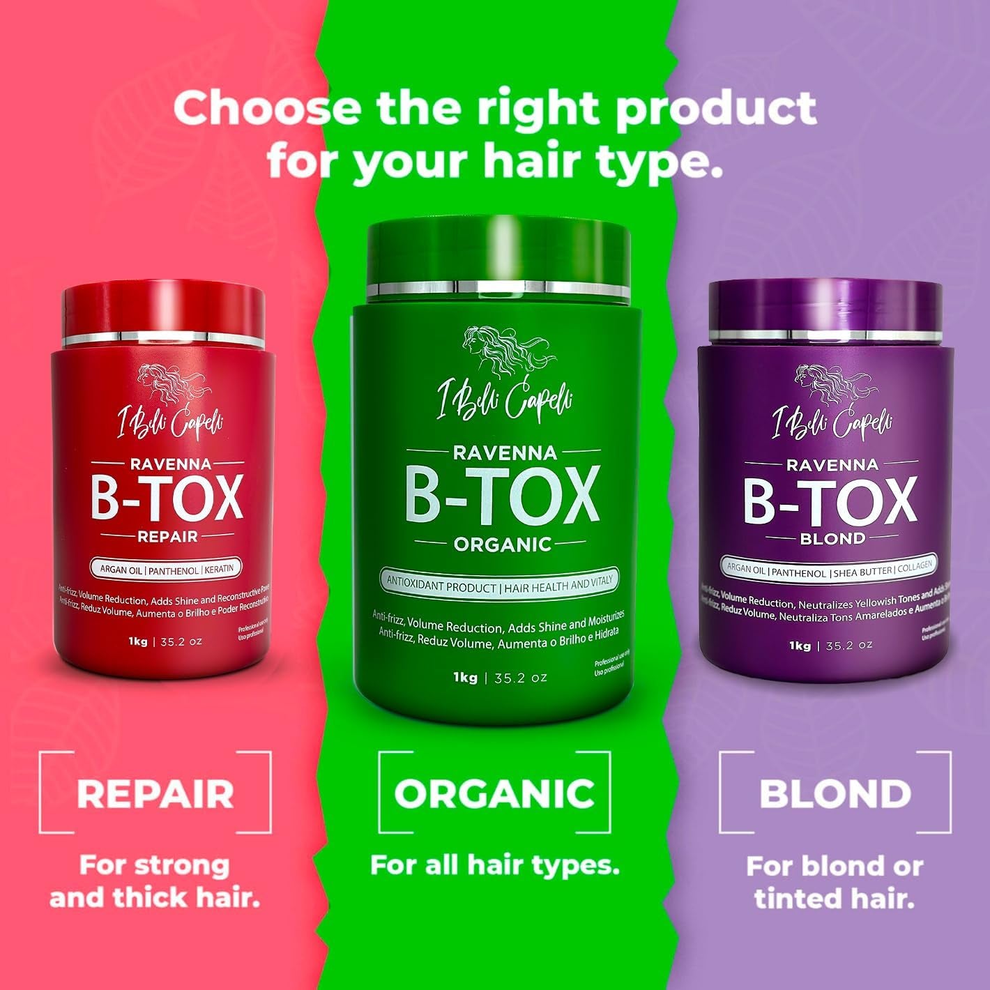 Ibelli Capelli Organic Ravenna Hair B-Tox Treatment B-Tox Capilar Para El Cabello 35.2 Oz(1Kg)
