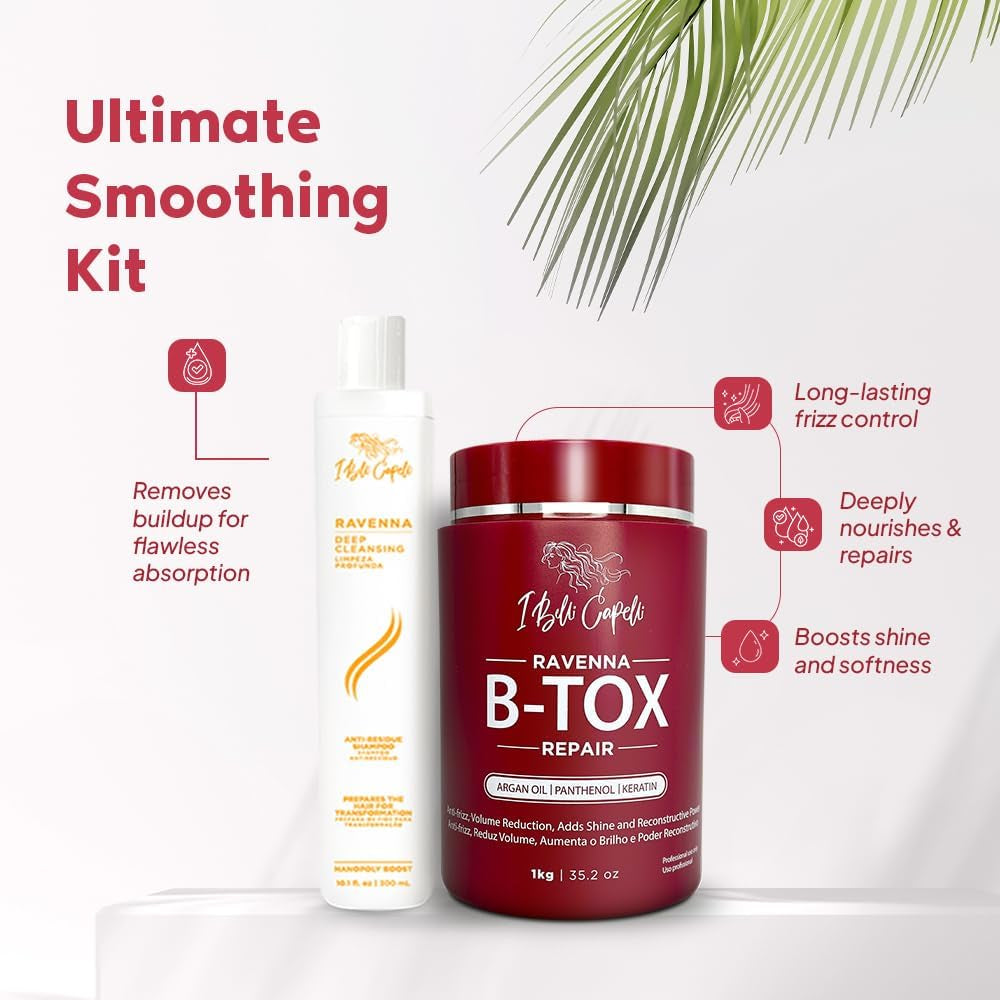 Ibelli Capelli Kit Ravenna Btox Mask Repair 1Kg35.02 Oz anti Residue Shampoo 300Ml10.1 Fl.Oz