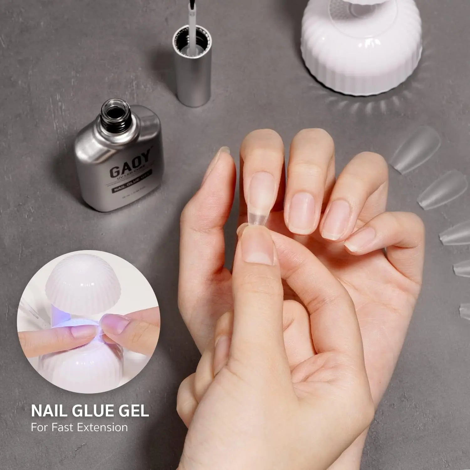 2Pcs 16Ml Gel Nail Glue, Glue Gel for Acrylic Nails Tips, 2 in 1 Nail Glue and Base Gel, Nail Lamp Needed