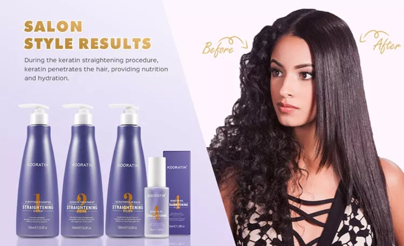 Keratin Treatment Hair Straightening Set Premium 4 Step Purify Shampoo, Keratin