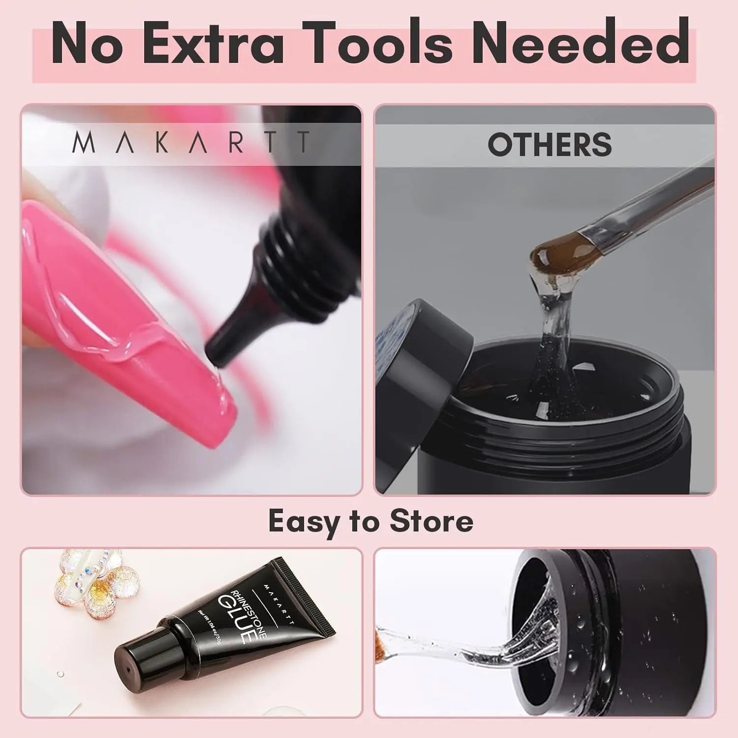 Nail Art Rhinestone Glue 30G, 3D Nail Gel Sculpting Gel, Super Adhesive Nail Charms Nail Gems, Nail Art Glue for Rhinestones Crystal Stones Jewels Diamonds, Nail Lamp Required