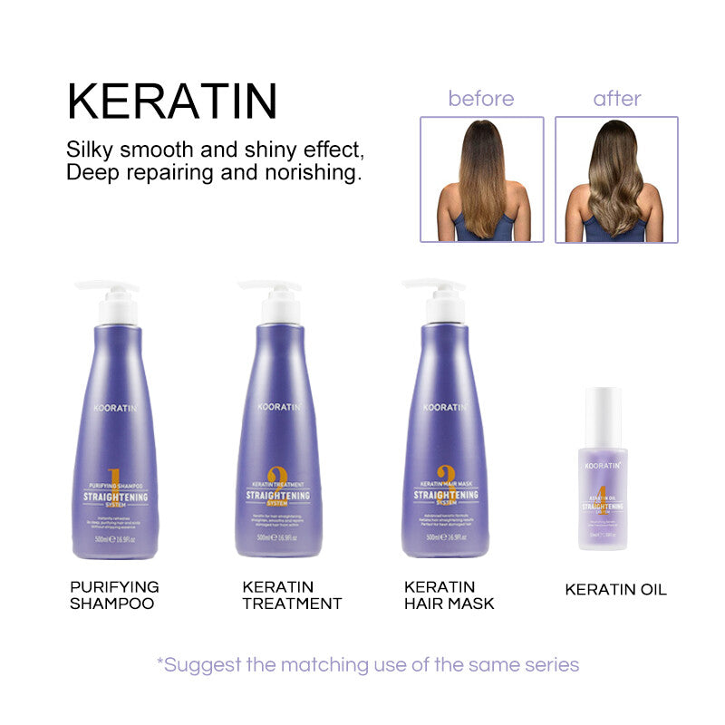 Keratin Treatment Hair Straightening Set Premium 4 Step Purify Shampoo, Keratin