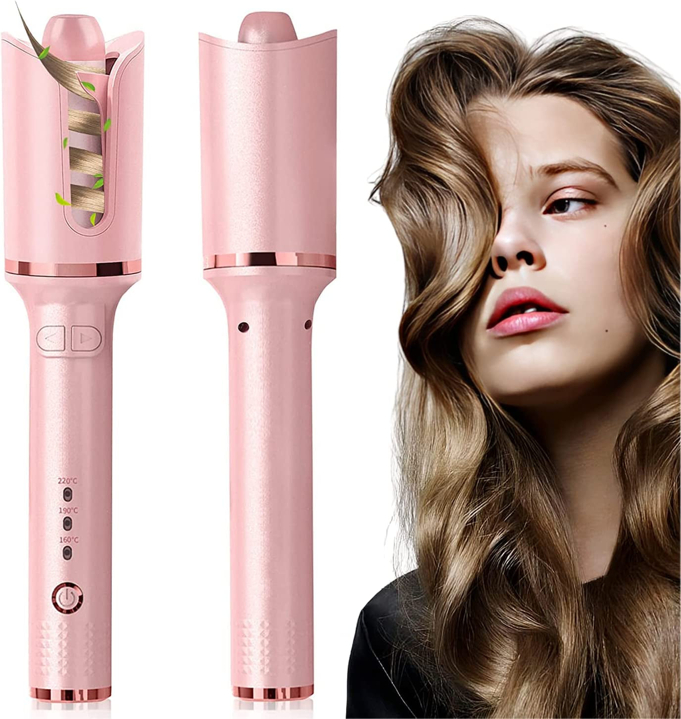 Automatic Curling Iron, Professional Automatic Hair Curler with 1" Curling Iron Large Slot & Adjustable 3 Temperature, Dual Voltage Rotating Curling Iron with Auto Shut-Off for Long Short Hair Styling (Pink)