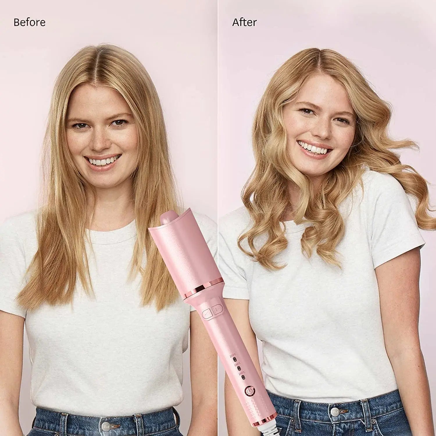 Automatic Curling Iron, Professional Automatic Hair Curler with 1" Curling Iron Large Slot & Adjustable 3 Temperature, Dual Voltage Rotating Curling Iron with Auto Shut-Off for Long Short Hair Styling (Pink)