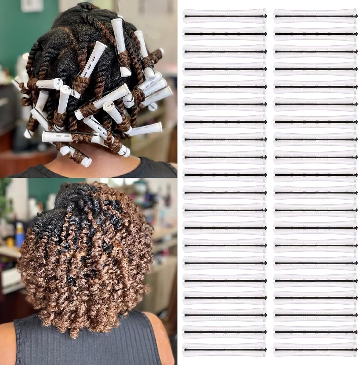 40PCS Perm Rods for Short Long Hair Plastic White Perm Rods for Natural Hair Curling Roller Accessories for Women