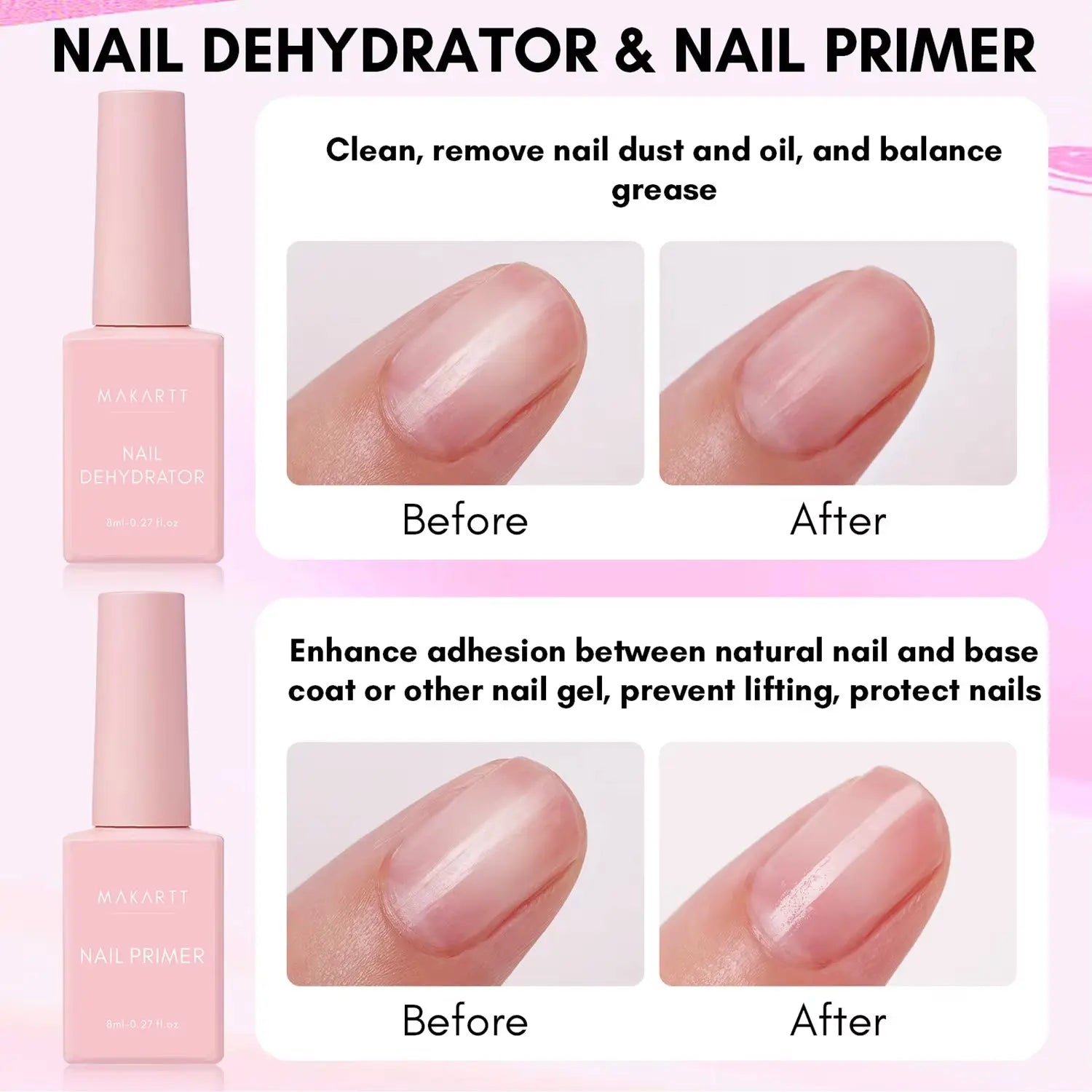 4Pcs Gel Base and Top Coat Nail Dehydrator and Primer Kit Long Lasting Nail Prep Tool for Gel Nail Polish Acrylic Powder