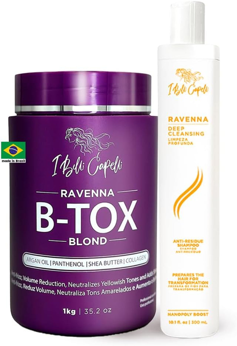 Ibelli Capelli Kit Ravenna Blond Btox 1Kg35.02 Oz anti Residue Shampoo Deep Cleansing 300Ml10.1 Fl.Oz