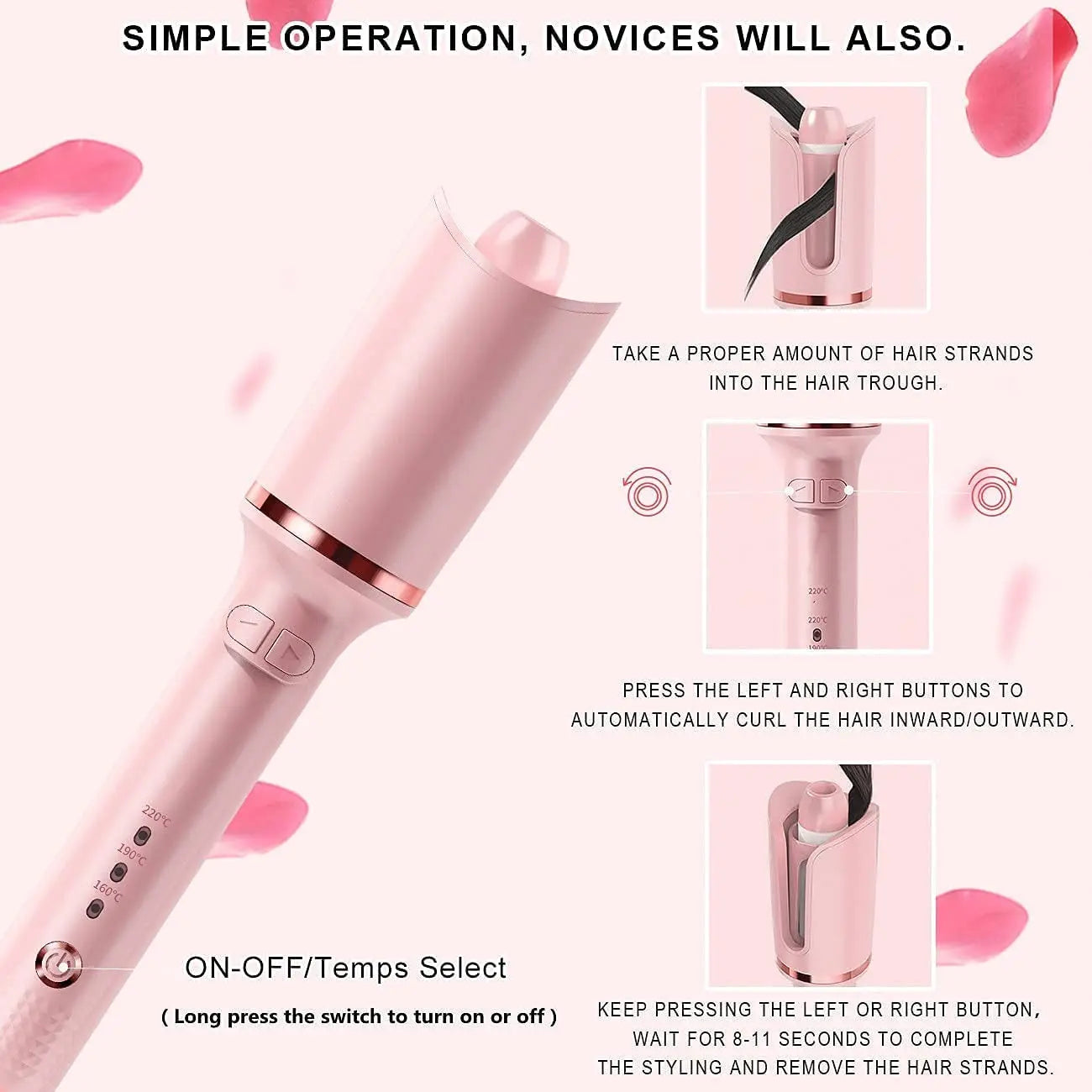 Automatic Curling Iron, Professional Automatic Hair Curler with 1" Curling Iron Large Slot & Adjustable 3 Temperature, Dual Voltage Rotating Curling Iron with Auto Shut-Off for Long Short Hair Styling (Pink)
