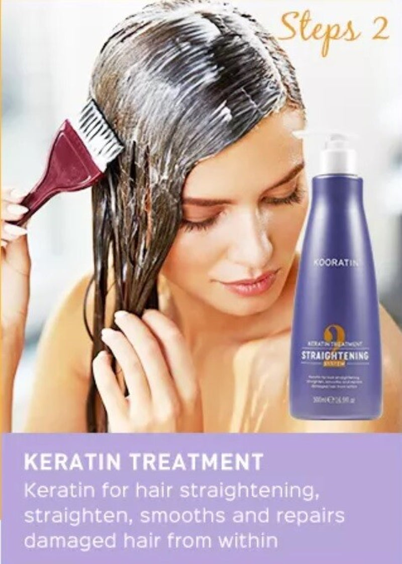 Keratin Treatment Hair Straightening Set Premium 4 Step Purify Shampoo, Keratin