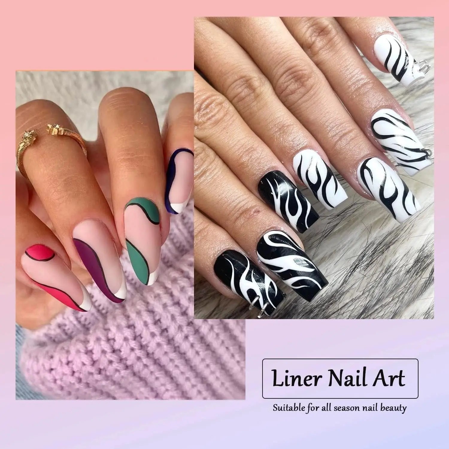 Black Nail Art Gel Liner Gel Polish, Gel Paint Nail Art for Swirl Nails Built Thin Nail Art Brush in Gel Pens Soak off Spider Liner Paint Gel Nail French Manicure for Home Salon