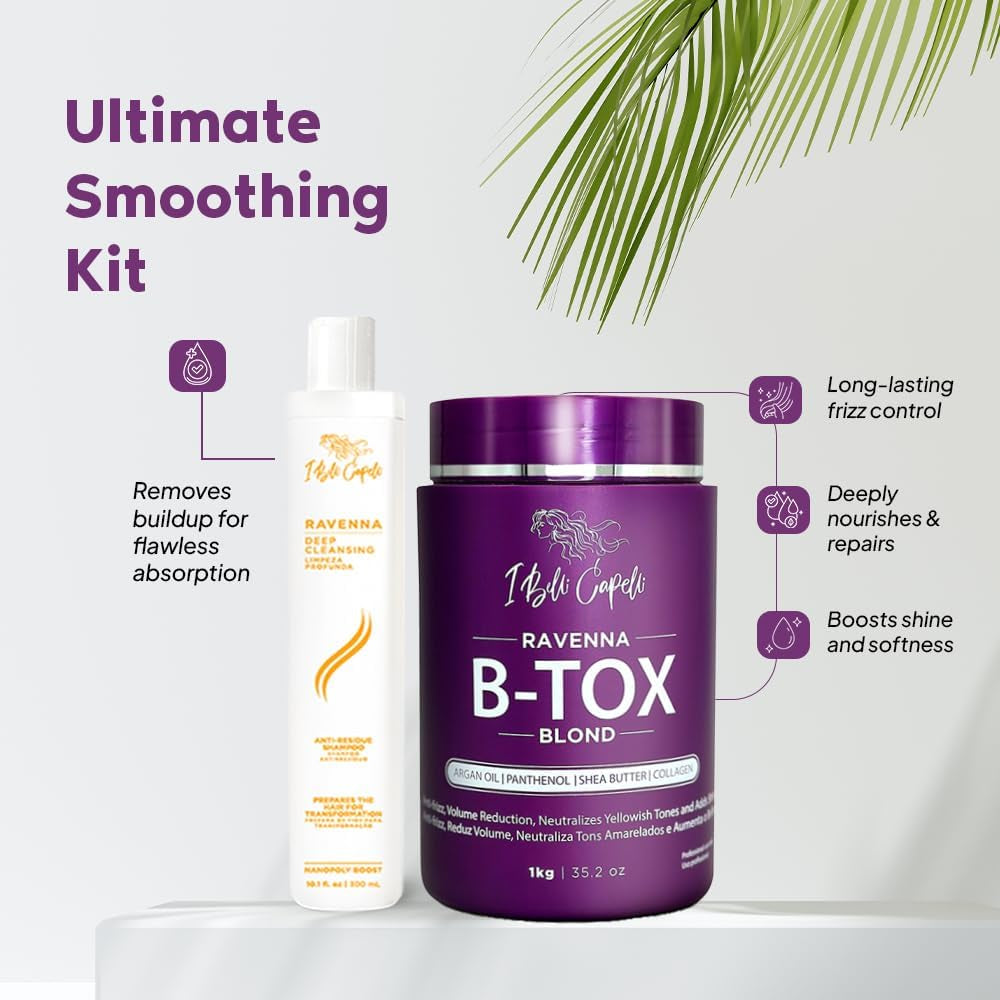 Ibelli Capelli Kit Ravenna Blond Btox 1Kg35.02 Oz anti Residue Shampoo Deep Cleansing 300Ml10.1 Fl.Oz
