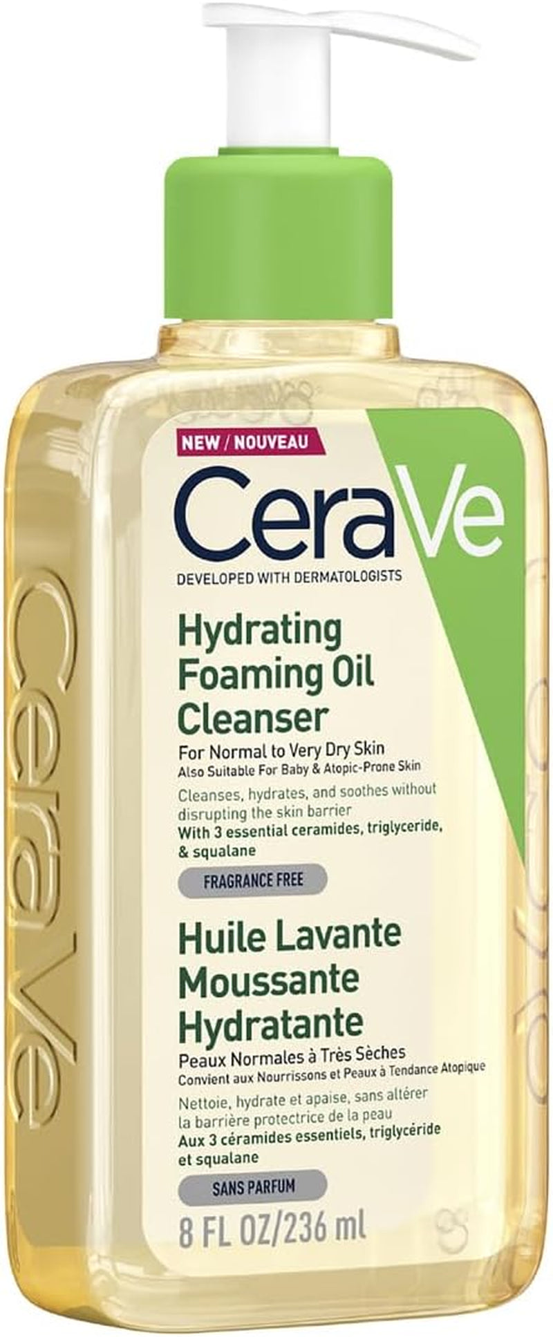 Hydrating Foaming Oil Cleanser Face Wash 236Ml, for Normal to Very Dry Skin, Suitable for Baby & Atopic-Prone Skin, for Face & Body, Squalane + Triglyceride + Ceramides, Fragrance Free