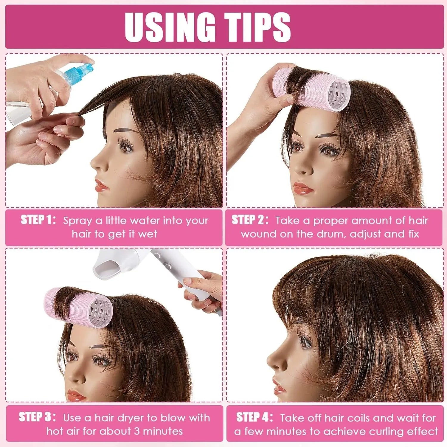 4 Pcs Long Hair Rollers for Bangs Aluminum Core Curlers Thermal Self Grip Roller for Long and Medium Hair Women Hairstyle(4.7 X 2 Inch,Rose Red, Light Pink, Purple, Black)