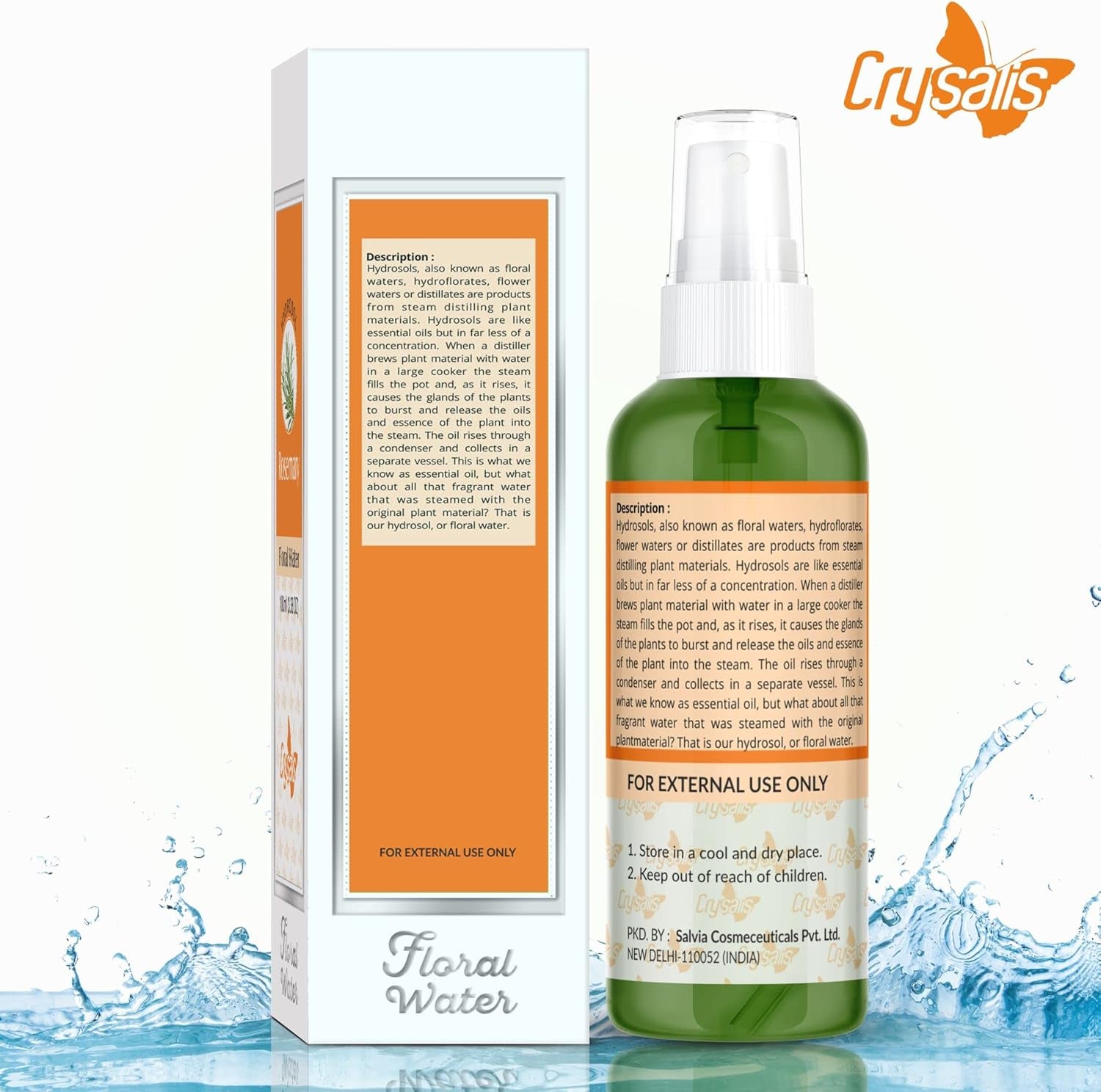 100% Pure Natural Rosemary Hydrosol Uncut Steam Distilled Leaves & Stems of Salvia Rosmarinus Purified Floral Water Cosmetic Grade Facial Aromatic Mist Spray Rejuvenates Skin Cells -100 ML
