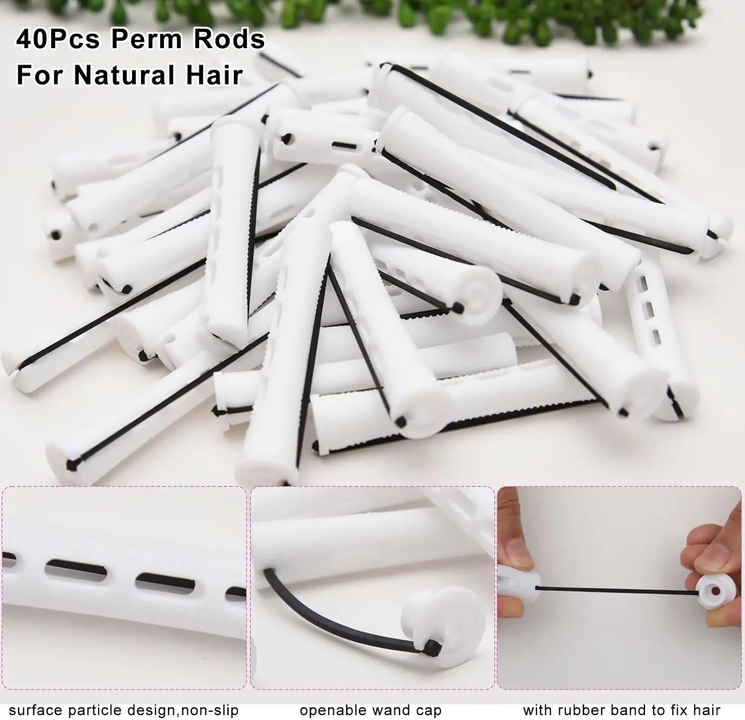 40PCS Perm Rods for Short Long Hair Plastic White Perm Rods for Natural Hair Curling Roller Accessories for Women