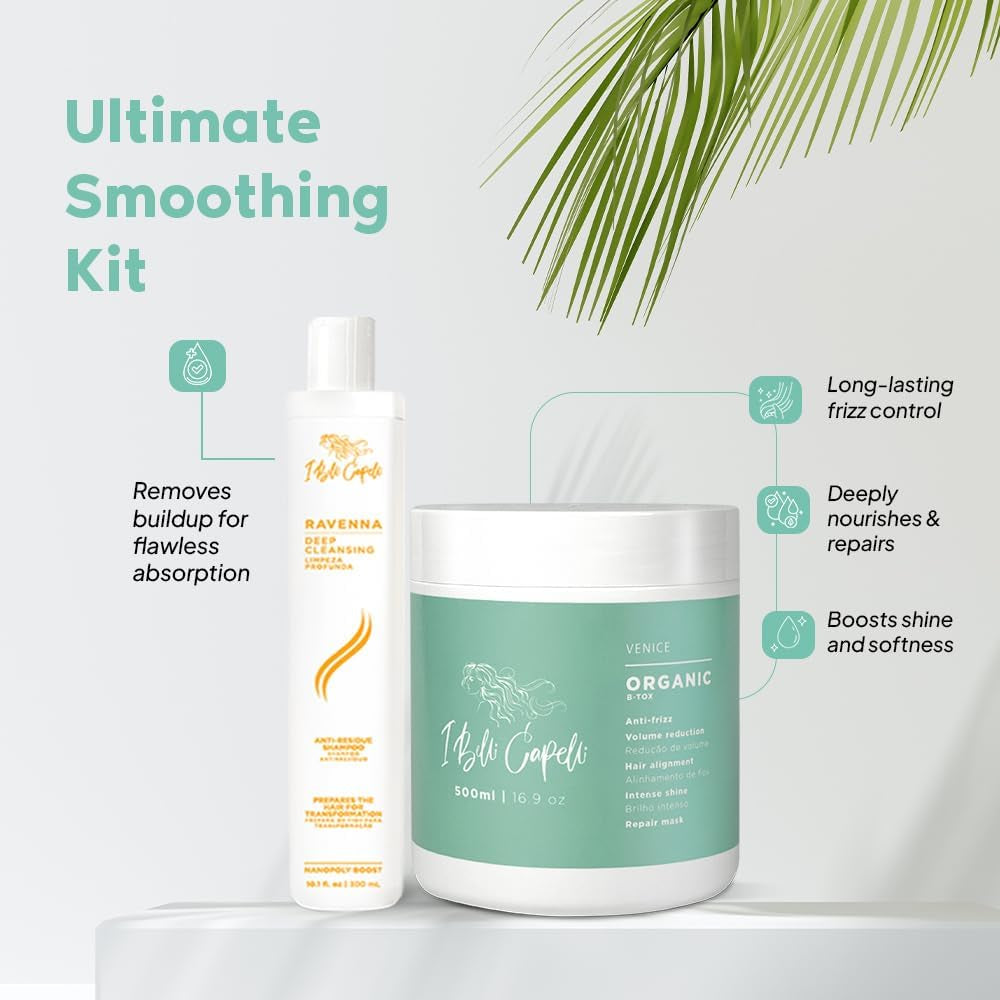 Ibelli Capelli Kit Venice B Tox Organic Treatment 500G17.60 Oz Ravenna anti Residue Shampoo 300Ml10.1 Fl.Oz