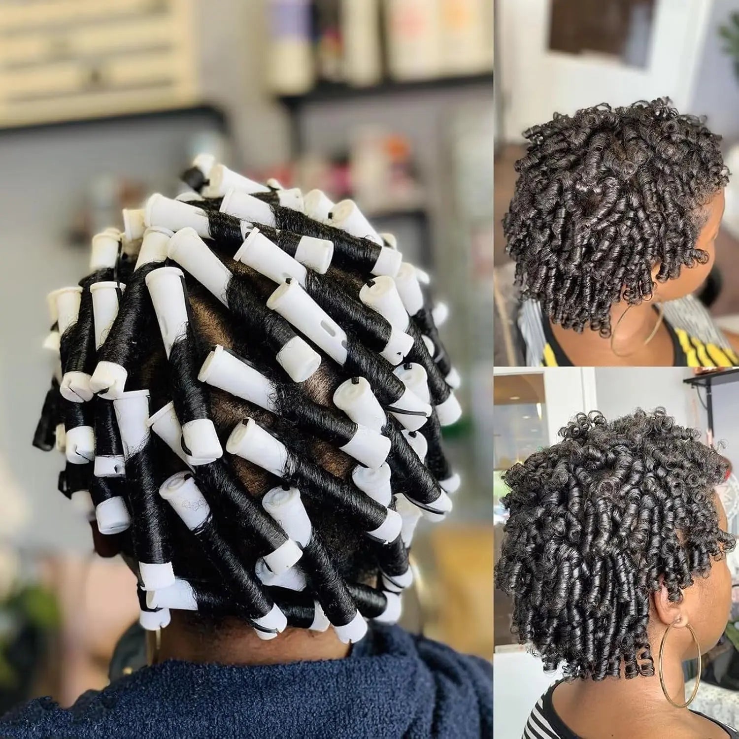 40PCS Perm Rods for Short Long Hair Plastic White Perm Rods for Natural Hair Curling Roller Accessories for Women