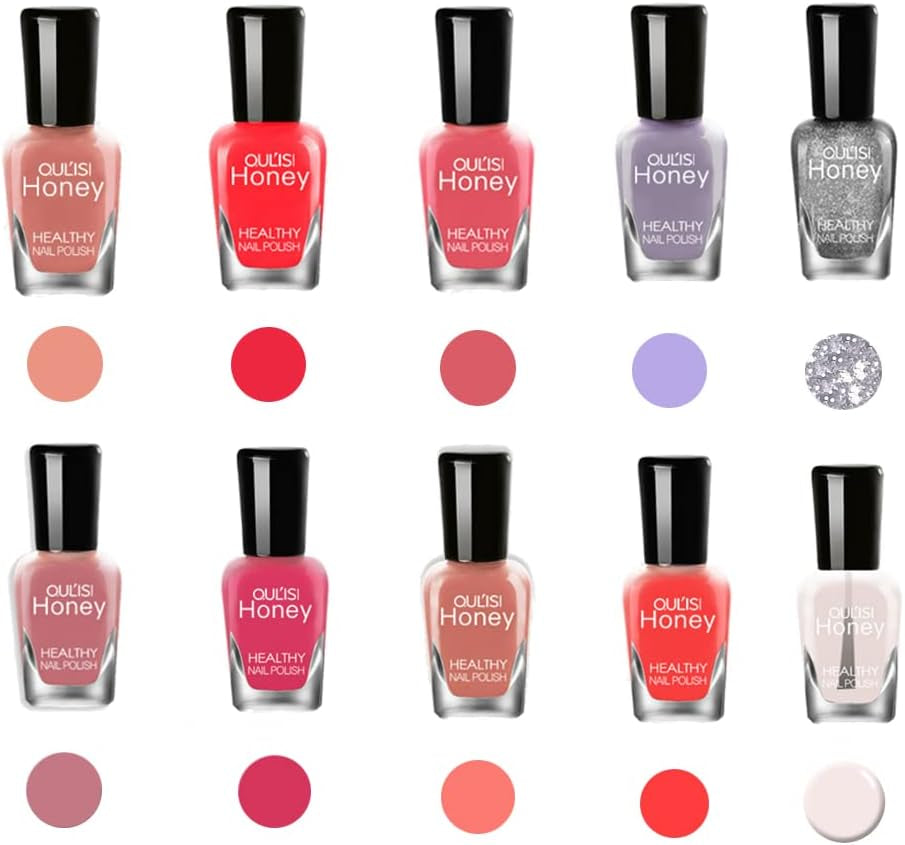 Nail Polish Set, Non-Toxic Nail Polish Easy Peel off & Quick Dry, Natural Odor Free Formula Water Based Nail Polish Gift Set (Set D (8MLX10)), Pack of 1