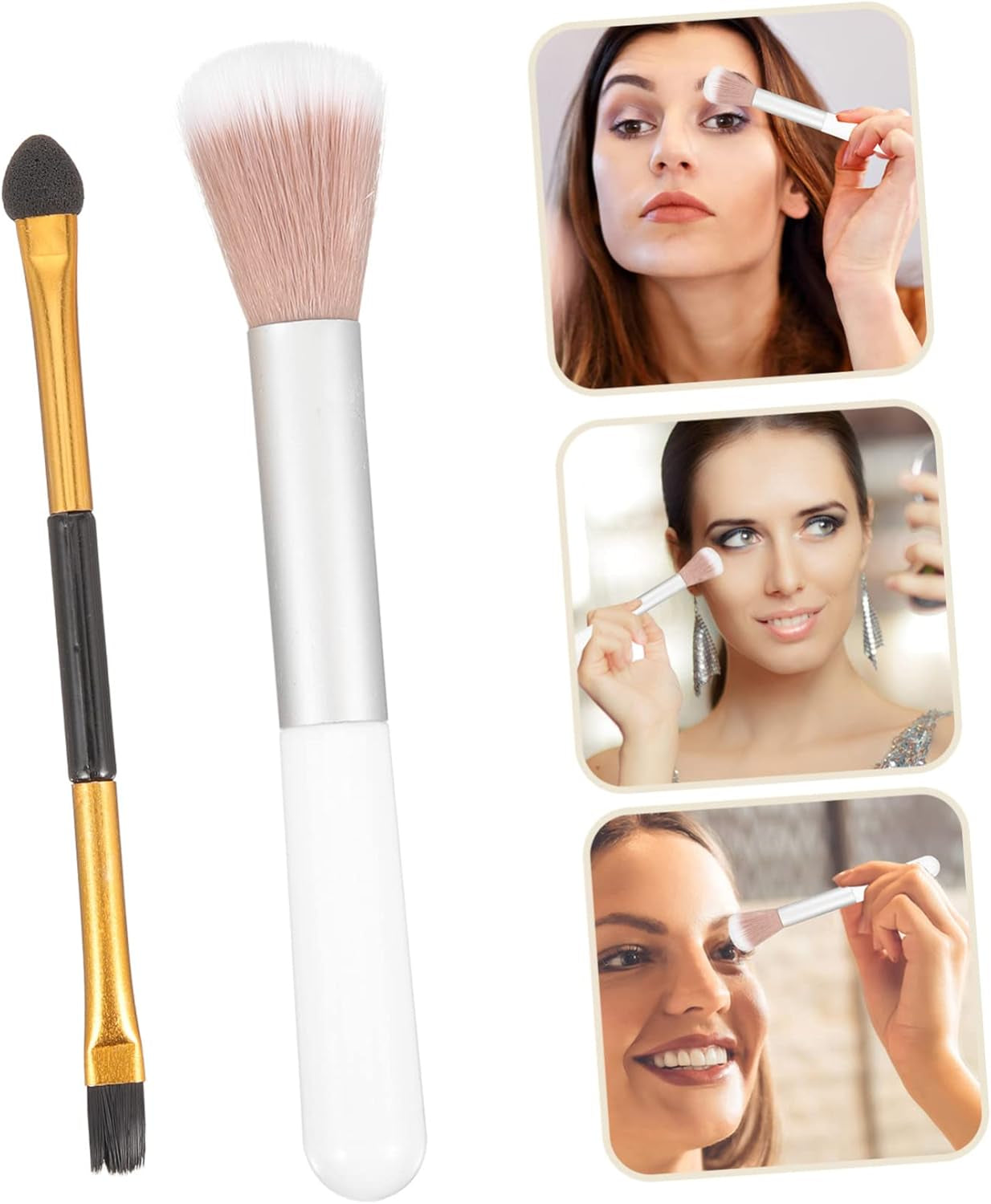 2Pcs Double-Ended Highlighter and Eyeshadow Brush Versatile Makeup Tools for Blending and Contouring for Home and for Women