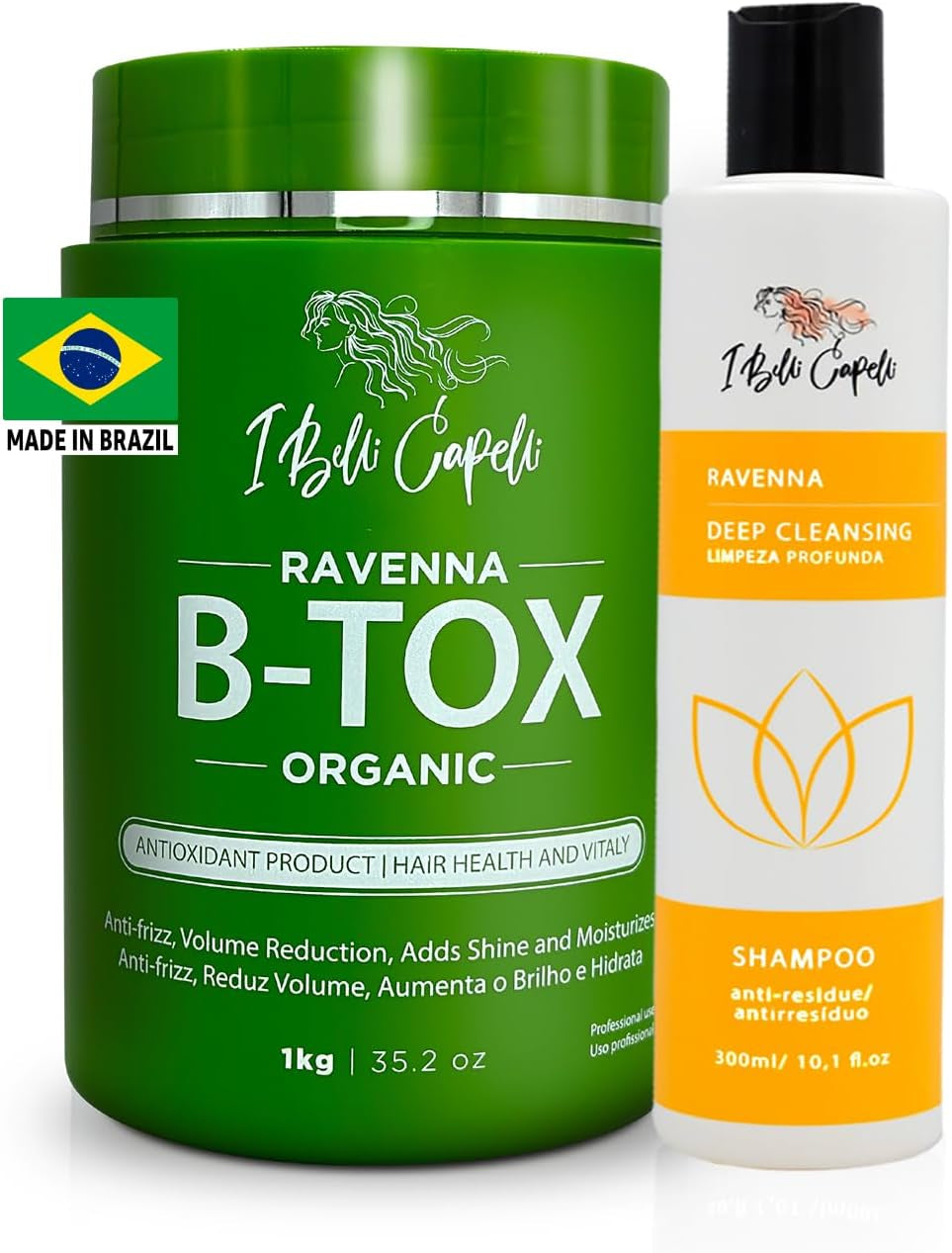 Ibelli Capelli Kit Ravenna B Tox Organic 1Kg35.02 Oz anti Residue Shampoo Deep Cleansing 300Ml10.1 Fl.Oz