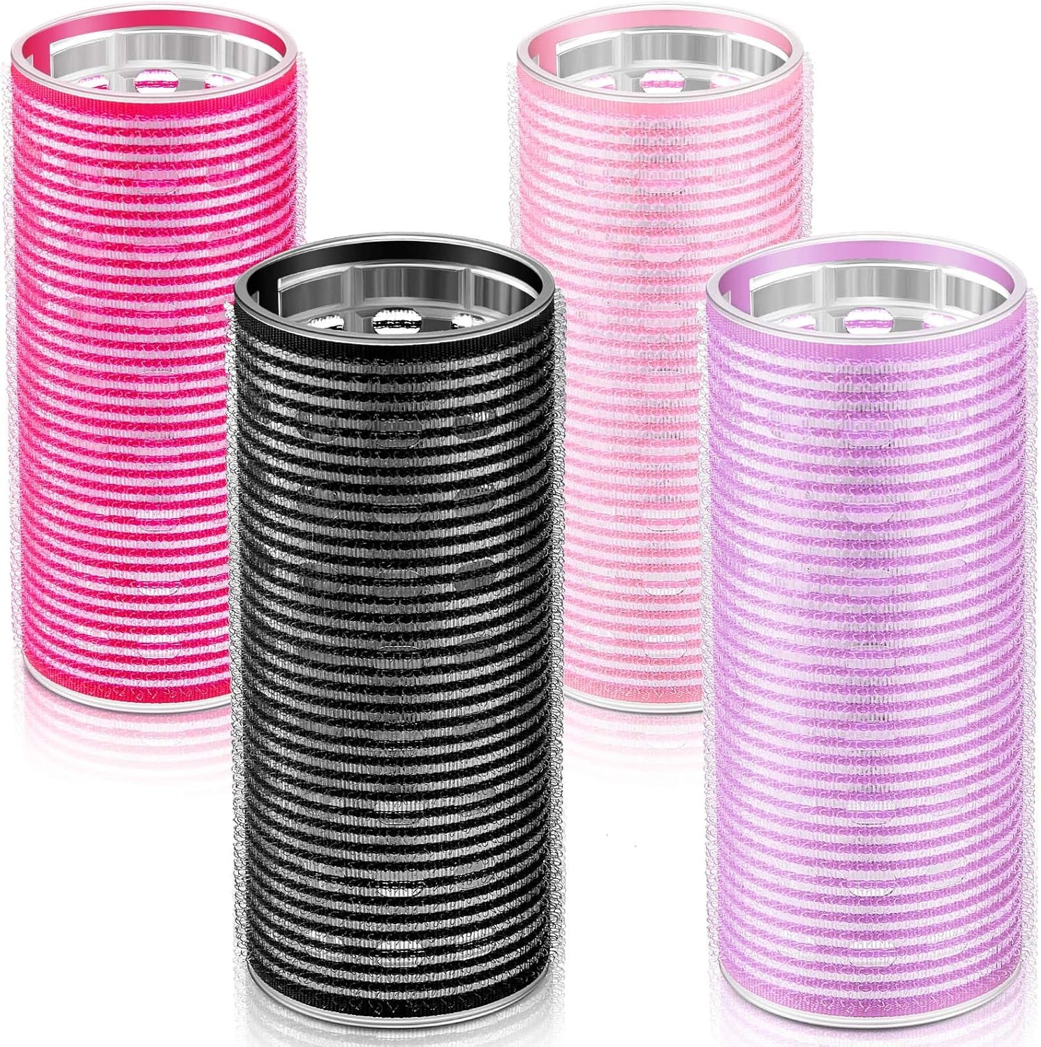 4 Pcs Long Hair Rollers for Bangs Aluminum Core Curlers Thermal Self Grip Roller for Long and Medium Hair Women Hairstyle(4.7 X 2 Inch,Rose Red, Light Pink, Purple, Black)