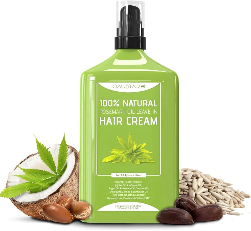Rosemary Oil - Leave in Hair Repair Cream Conditioner – with Rosemary Oil, Shea Butter, Argan, Coconut & Jojoba - for Strengthen Restore anti Frizz-For All Hair Types-110Ml