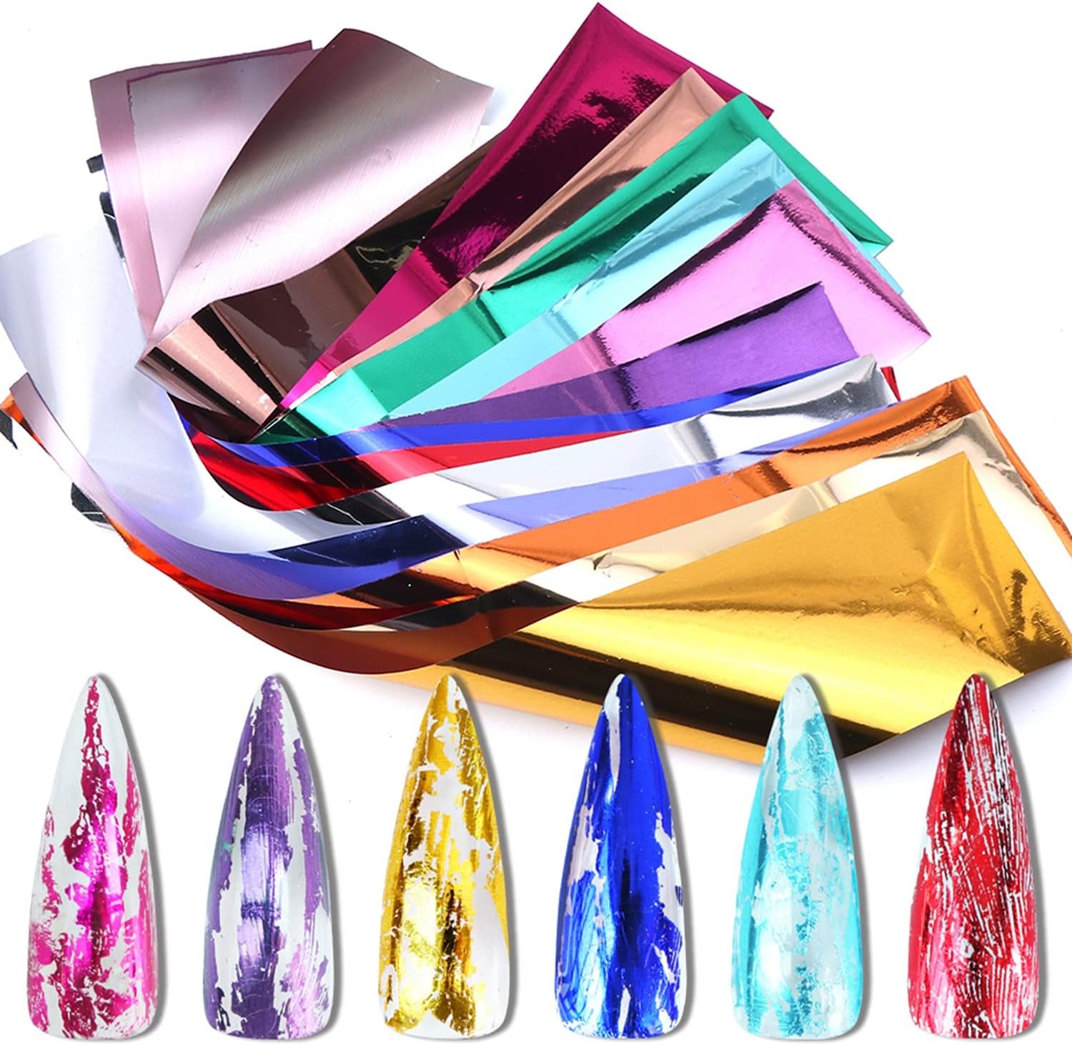 14 Colors Metallic Nail Foil Transfer Stickers Nail Art Accessories Holographic Effect Nail Foils Supply Gold Silver Matte Transfer Foils Nail Decals for Women Girls Manicure Tips Decoration
