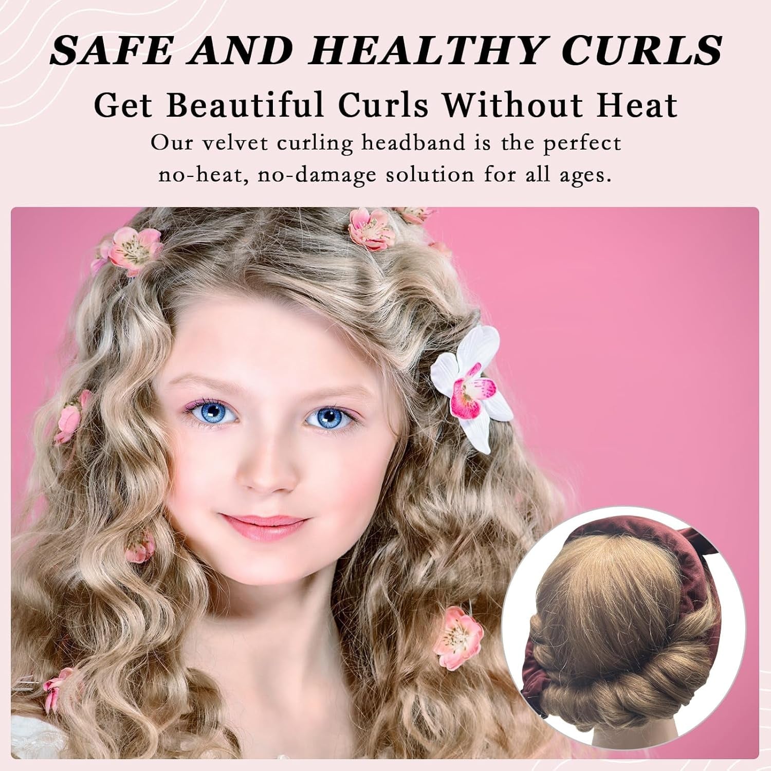 Hair Curler Headband, No Heat Overnight Hair Curler, 70" Long Velour Lazy Hair Curls Roller Wrap for Women Girls Long Hair - Reddish Brown
